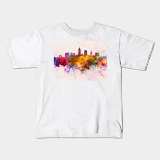 Cleveland skyline in watercolor background Kids T-Shirt